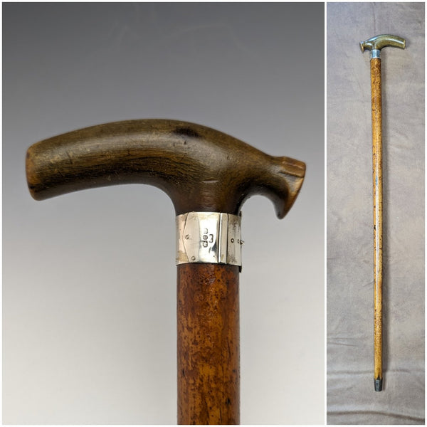 1895 年英國古董男士手杖輕便馬六甲藤製牛角手拿包手柄 81 厘米